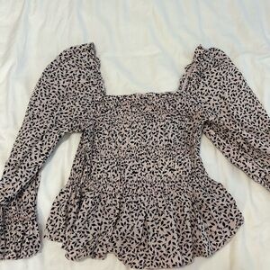 Who What Wear Blush and Black Patterned Blouse